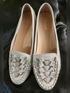 Nurture by Lamaze Crystal-Embellished Ivory/Silver Loafers